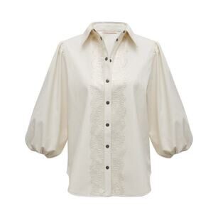 Gold Hawk Balloon Sleeve Faux Leather Top (Dove) • Medium